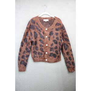 Threaded Leaf Animal Print Faux Fur Sweater-XL-Bling Buttons-Whimsigoth